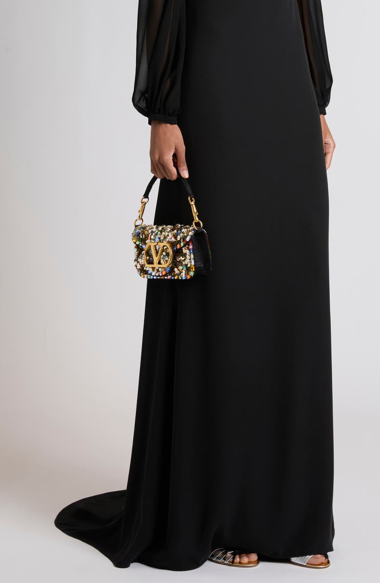 Valentino Garavani Small Locò VLOGO Paillette & Crystal Silk Satin Shoulder Bag, Alternate, color, Gold Multi