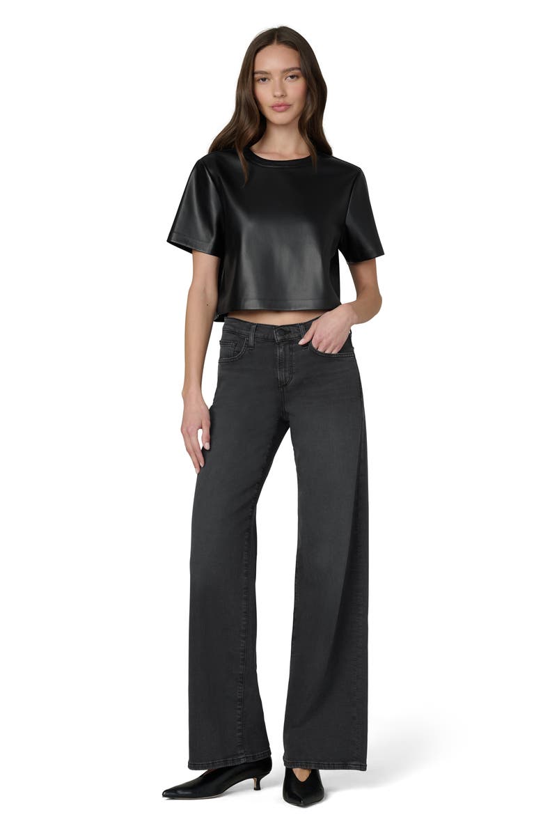 Joe's The Boxy Crop Faux Leather T-Shirt, Alternate, color, Black