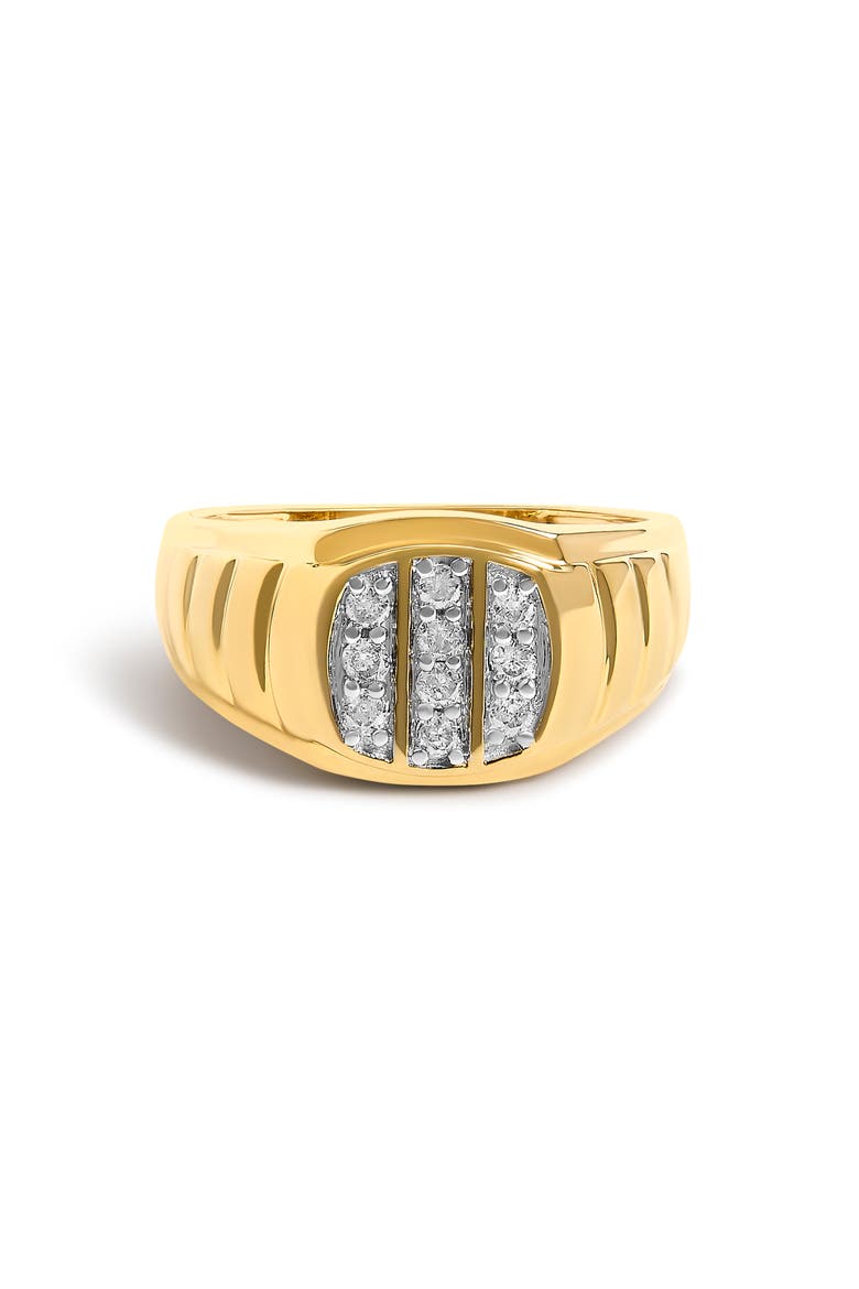 Men's 14K Yellow Gold Plated Sterling Silver 1/3 Cttw Diamond Grooved Band Ring, Main, color, Yellow Gold over Silver
