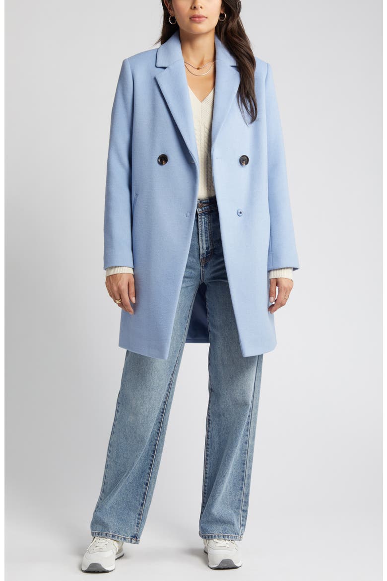 Double Breasted Wool Blend Coat, Alternate, color, SKY BLUE