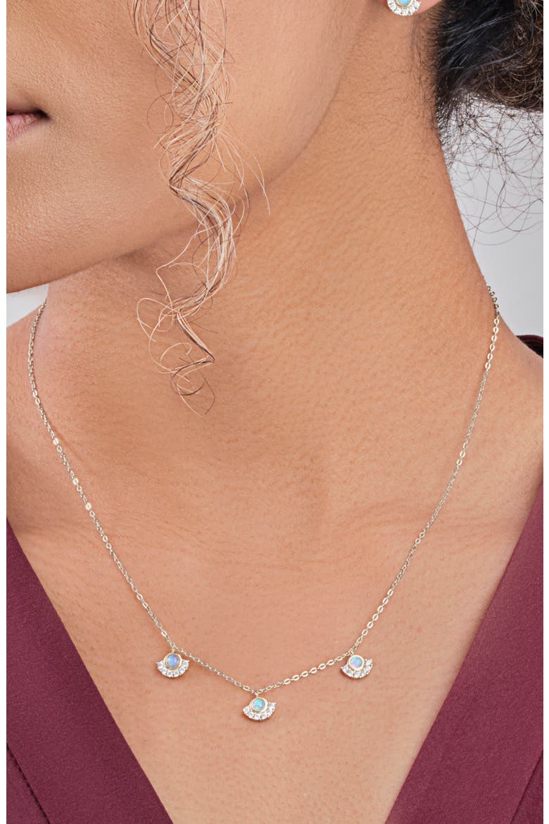 Half Halo Opal CZ Pendant Necklace, Alternate, color, SILVER