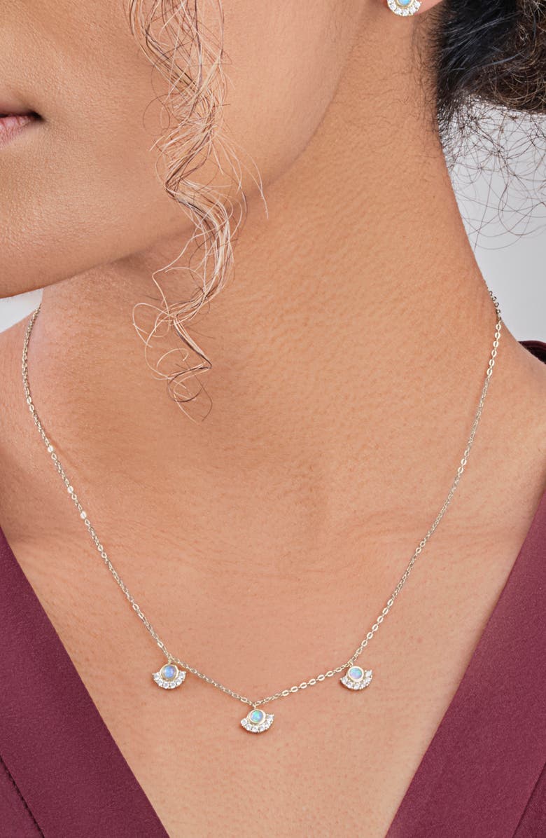 Sterling Forever Half Halo Opal CZ Pendant Necklace, Alternate, color,