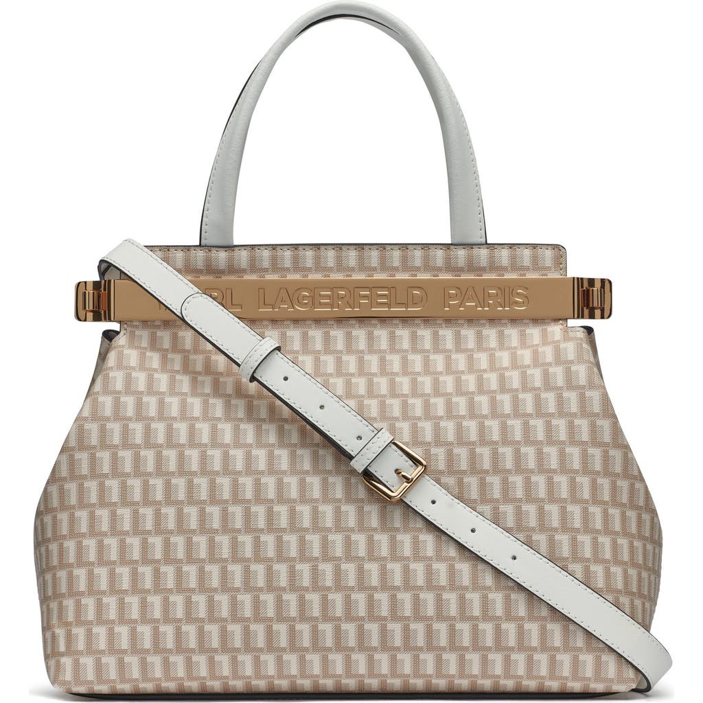 Karl Lagerfeld Paris Jacqueline Satchel In Vanilla Khaki/winter White