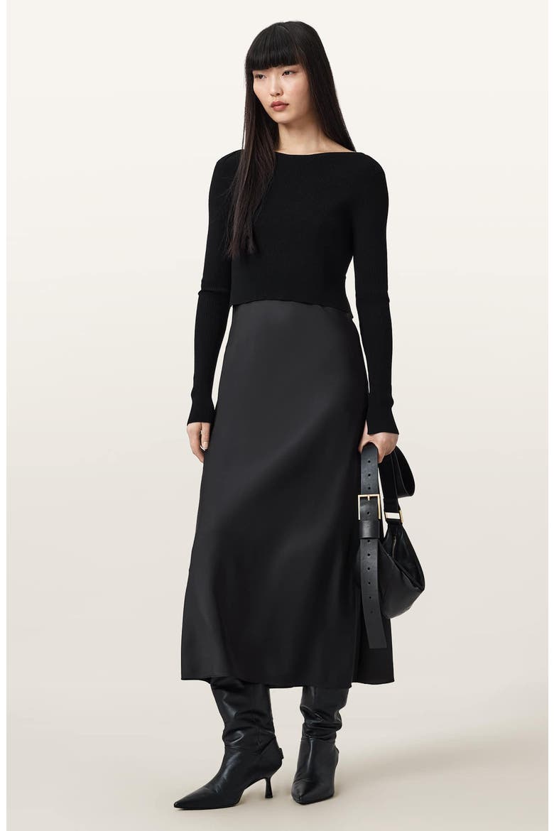 Hera Long Sleeve 2-in-1 Rib Sweater & Midi Slipdress, Alternate, color, BLACK