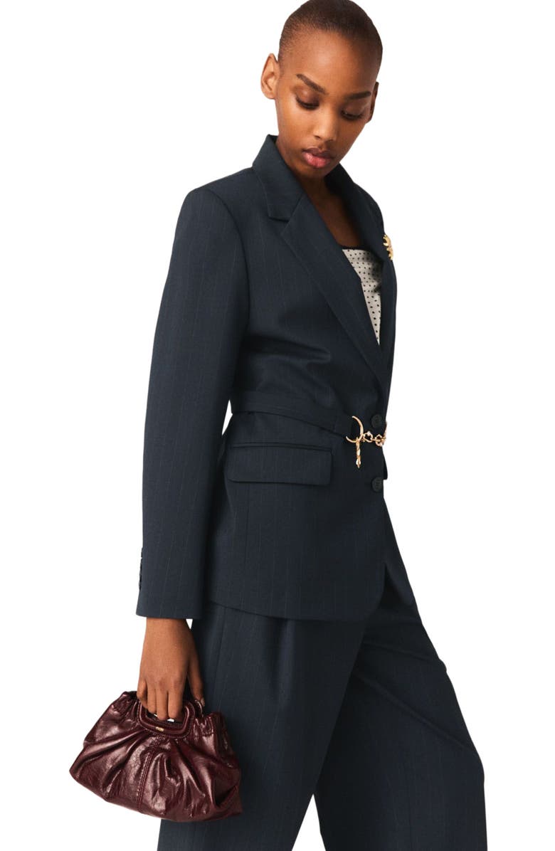 maje Striped suit jacket, Alternate, color, Navy