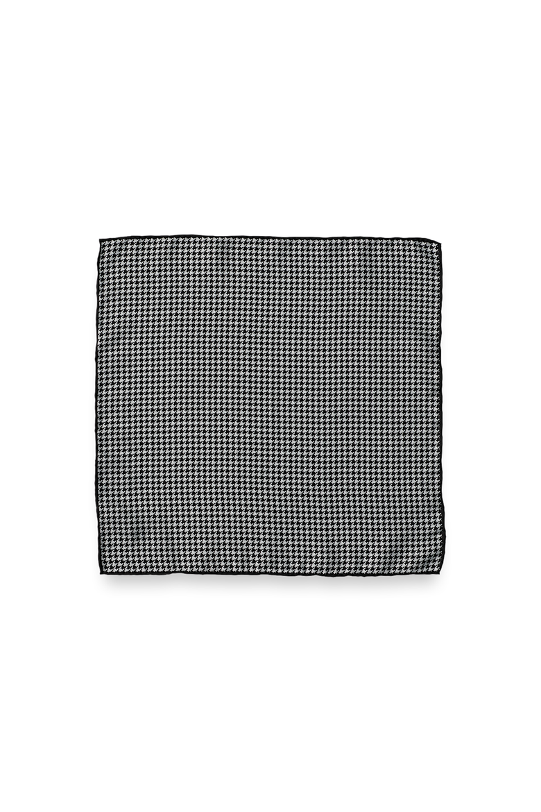 Houndstooth Silk Pocket Square, Alternate, color, Ivory/Silver