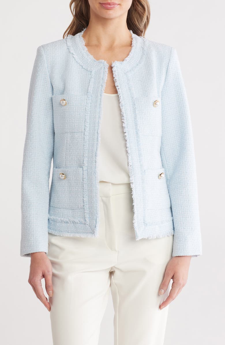 Nanette Lepore Bouclé Tweed Jacket, Main, color, Dream Blue/ White