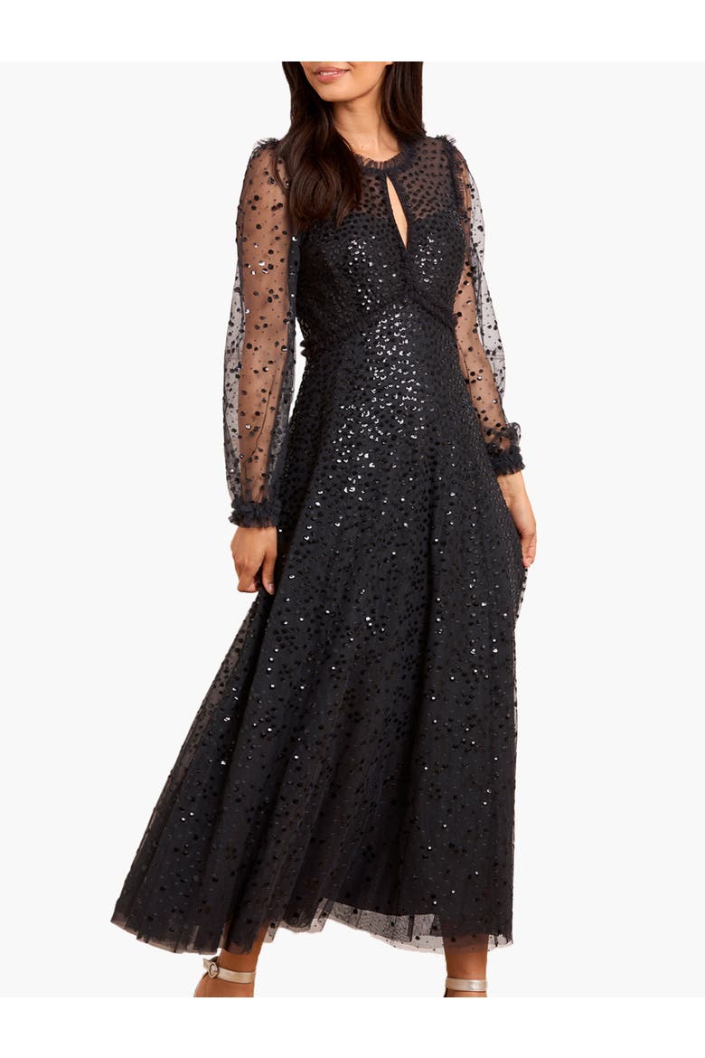 Dappled Sequin Long Sleeve Ankle Gown, Alternate, color, Graphite