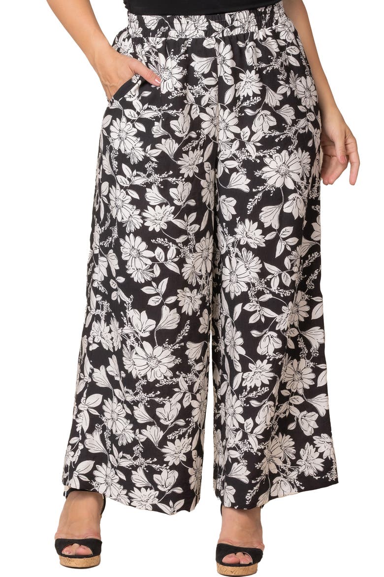 Eva Wide Leg Palazzo Pants, Main, color, BLACK AND WHITE FLORALS