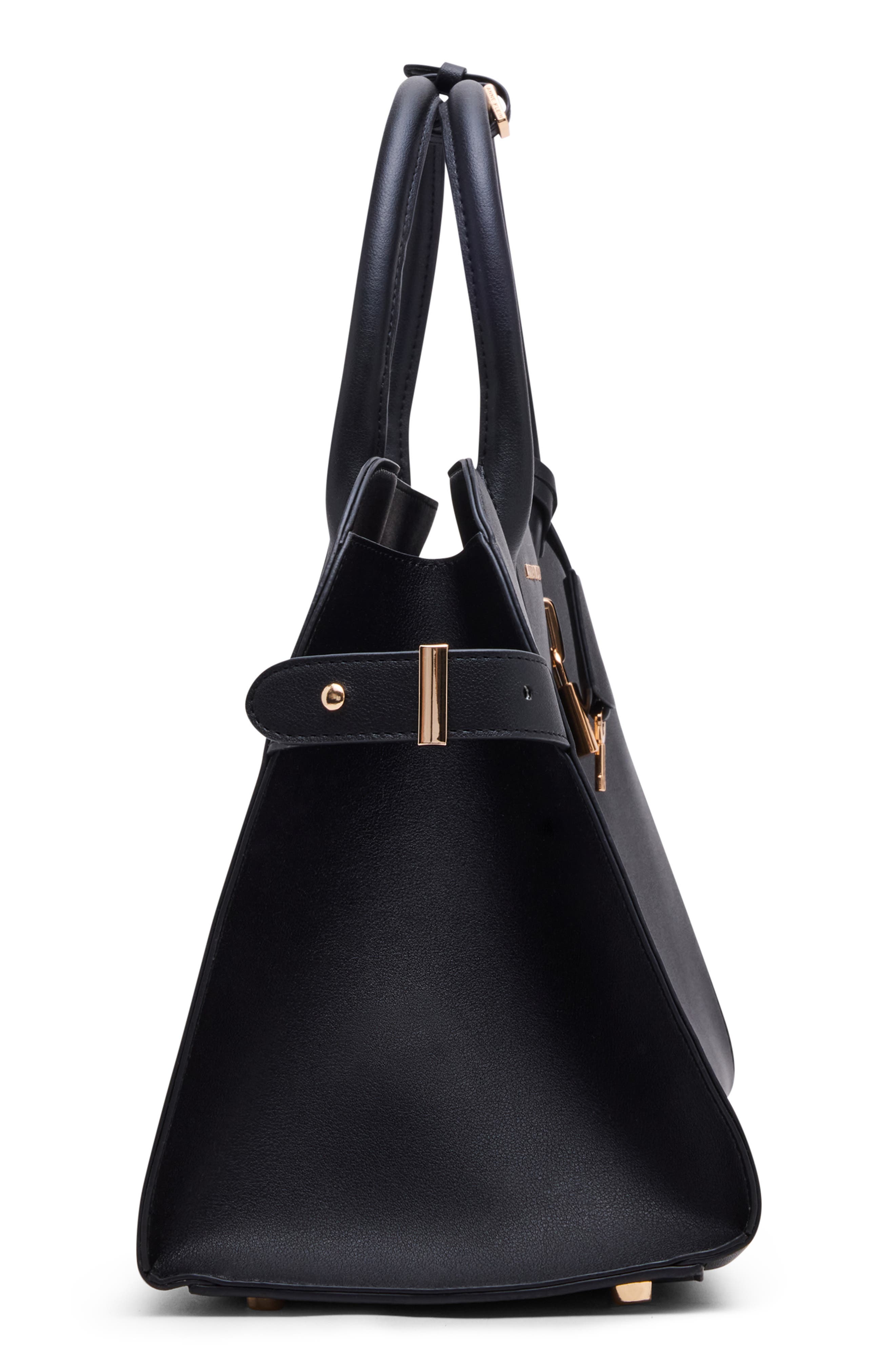 Anne Klein Large Curved Satchel, Alternate, color, Black