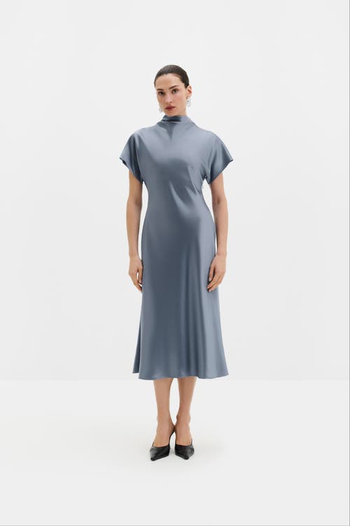 Malina Alivia Satin Midi Dress In Steel Blue
