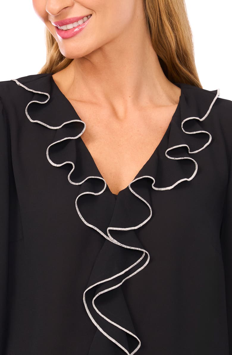 CeCe Ruffle V-Neck Top, Alternate, color, Rich Black
