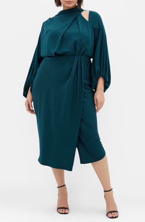 Jaylee Shoulder Cutout Long Sleeve Dress (Plus)