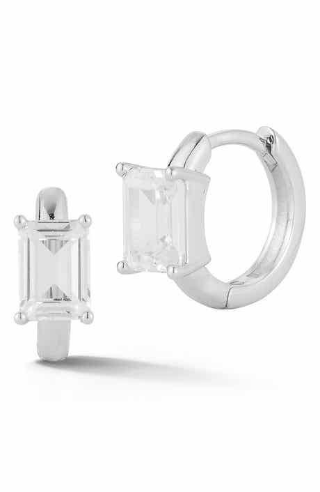 Emerald Cut Cubic Zirconia Huggie Hoop Earrings