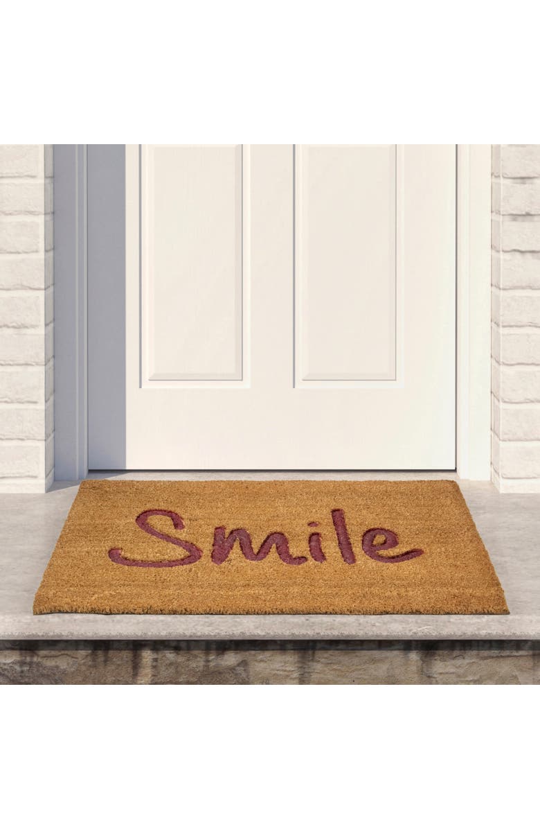 Northlight Natural Coir "Smile" Outdoor Rectangular Doormat 18" x 30", Alternate, color, Brown