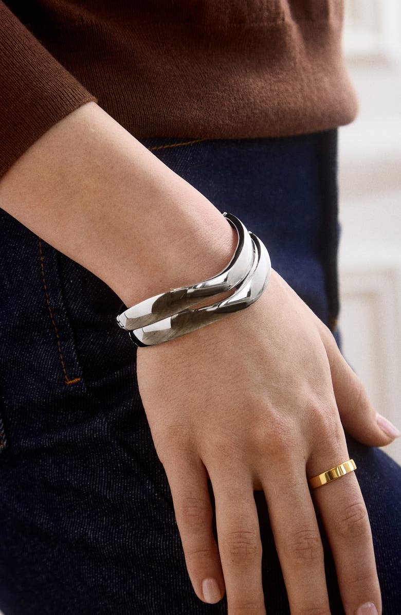 BaubleBar Tiana Set of 2 Wavy Bangle Bracelets, Alternate, color, Silver