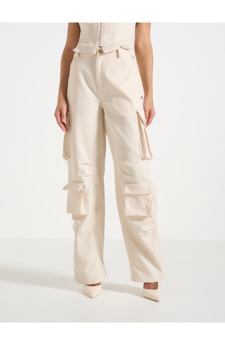 Manière De Voir Emilie High Waisted Utility Cargo Pants, Main, color, Cream
