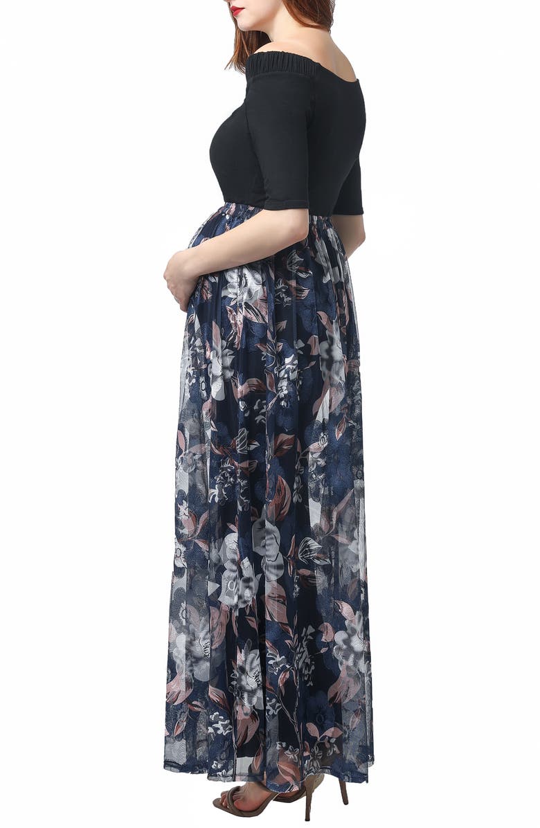 Kimi and Kai Mabel Off the Shoulder Maternity Maxi Dress, Alternate, color, 