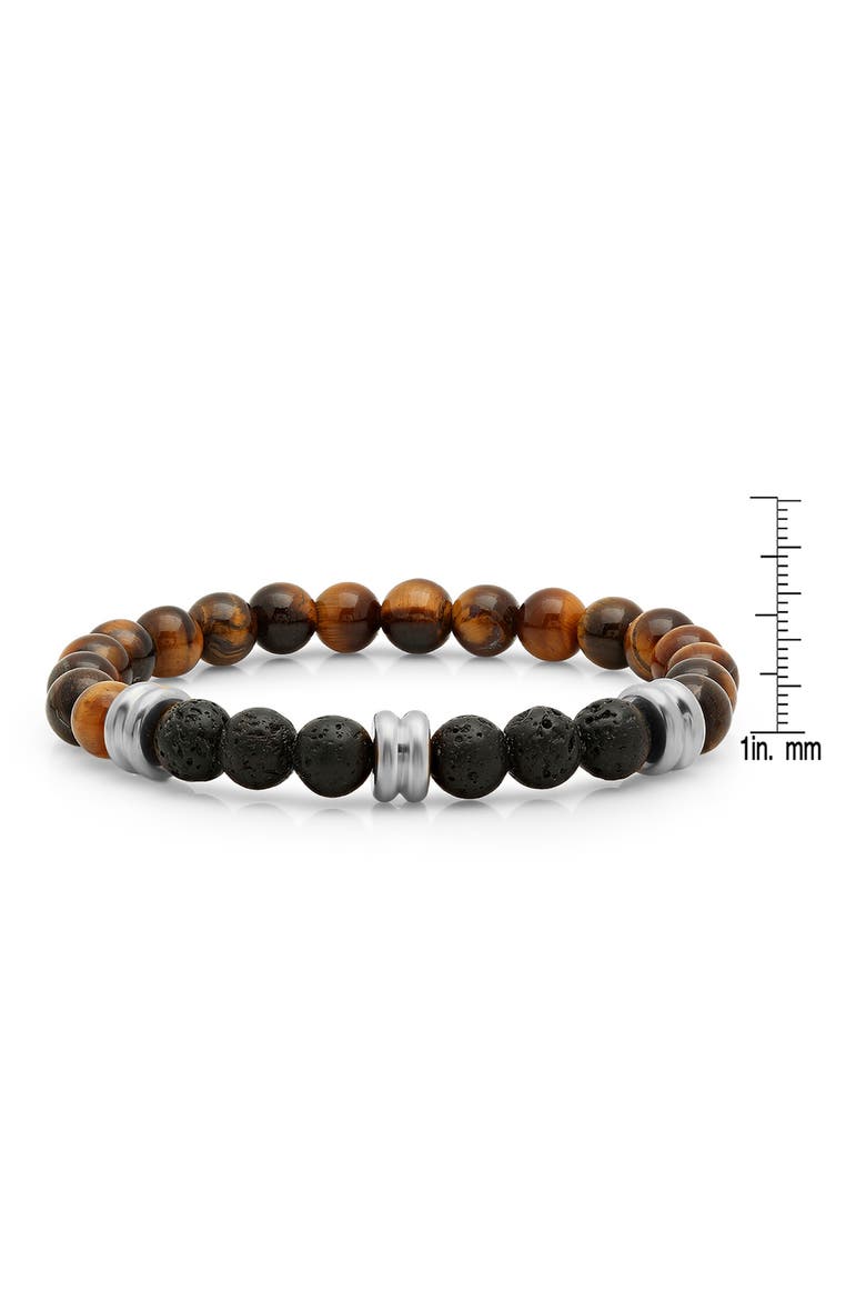 Men's 18K Gold Plate Tiger's Eye & Black Lava Bead Bracelet, Alternate, color, METALLIC