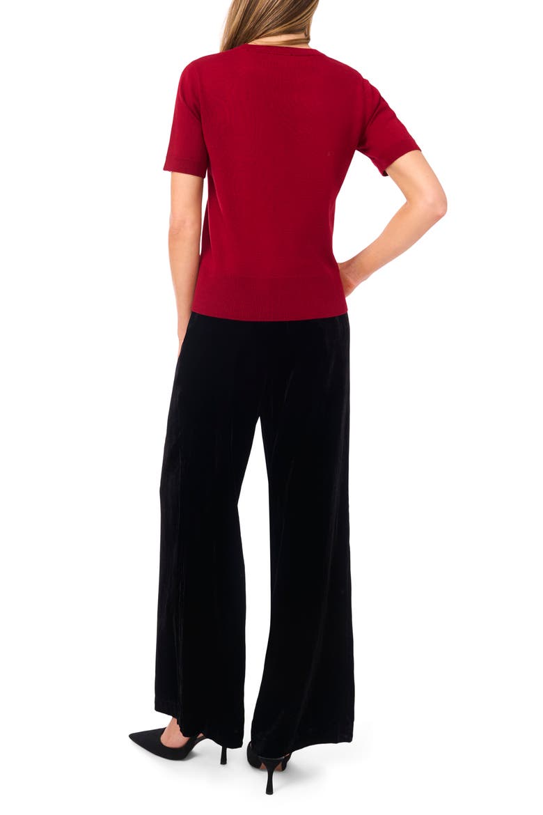 Nora Intarsia Rose Short Sleeve Sweater, Alternate, color, BRICK RED