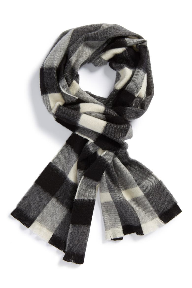 Check Cashmere Scarf, Main, color, MID GREY CHECK