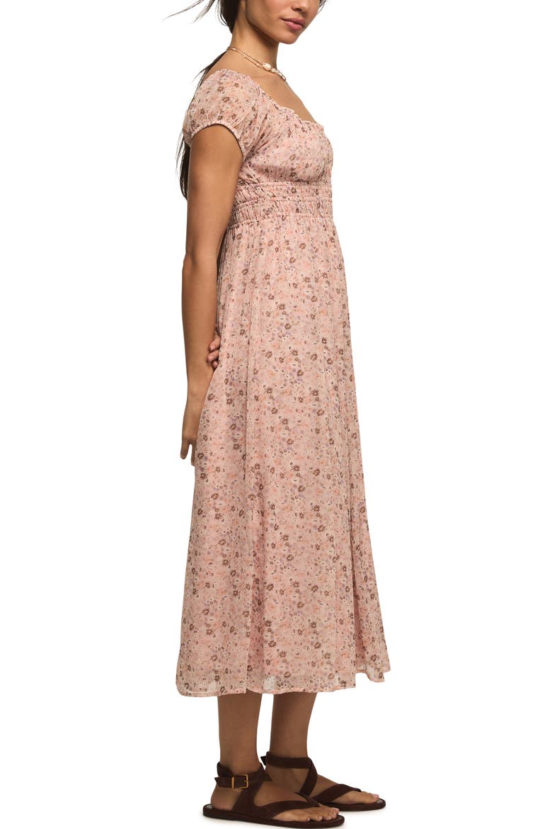 Smocked Floral Print Midi Dress, Alternate, color, BLUSH FLORAL