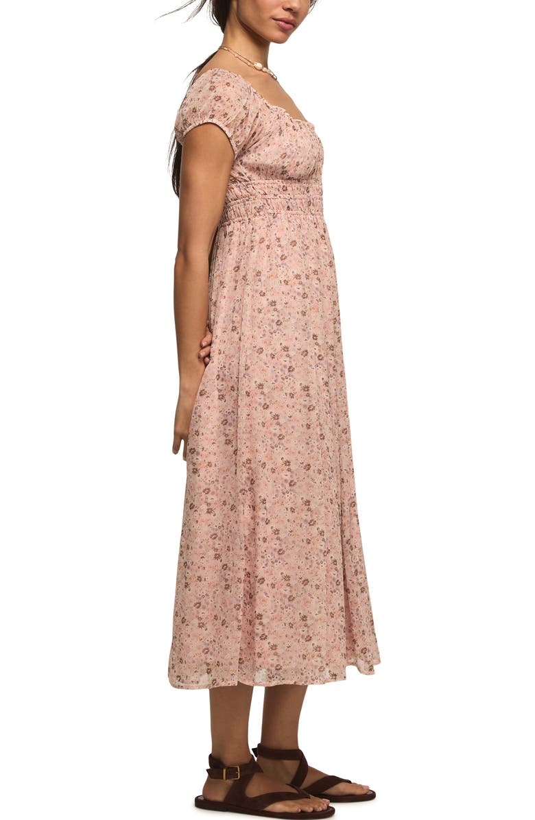 Lucky Brand Smocked Floral Print Midi Dress, Alternate, color, Blush Floral