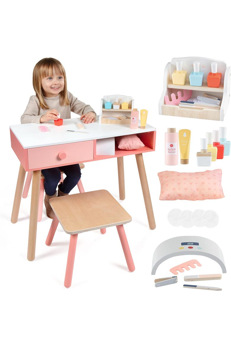 Pretend Nail Salon Wooden Play Set, Main, color, Pink