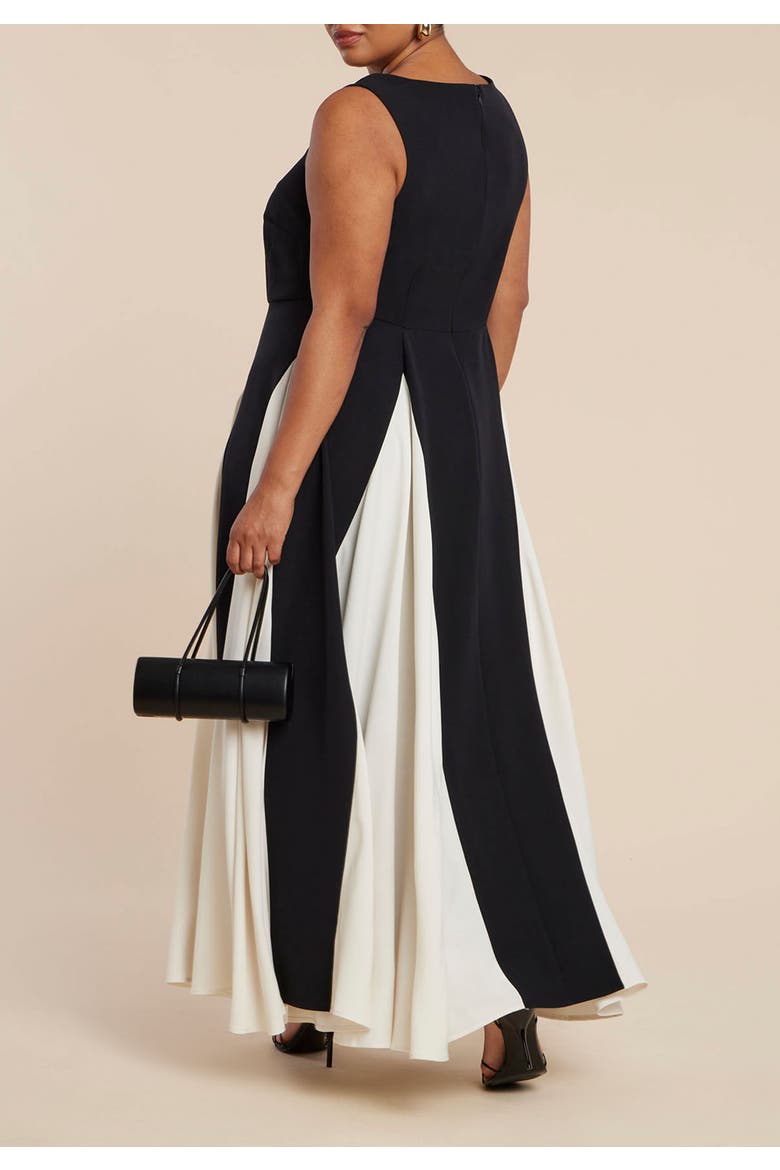 Black And White Godet Gown, Alternate, color, BLACK WHITE
