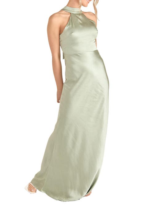 Six Stories Halter Neck Satin Bridesmaid Dress In Green