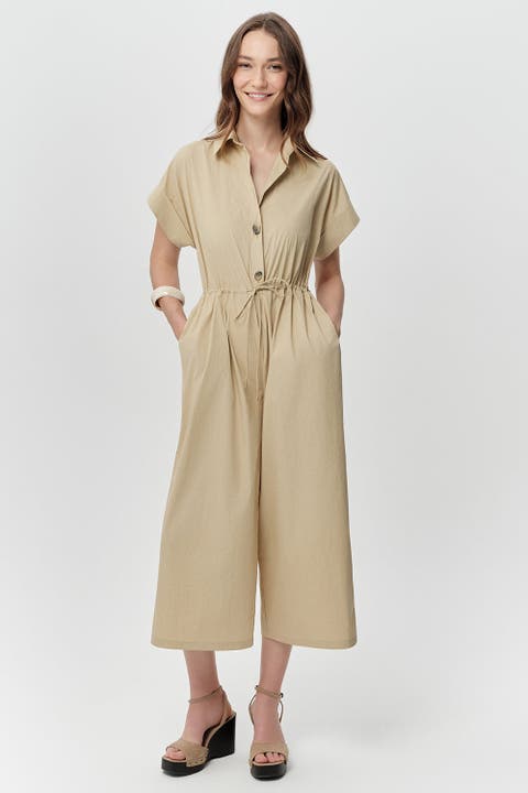 Nixie Shirt Collar Short Sleeve Drawstring Waist Jumpsuit