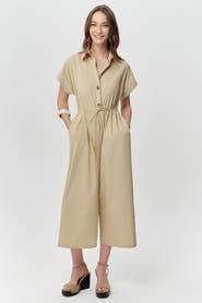 Exquise Nixie Shirt Collar Short Sleeve Drawstring Waist Jumpsuit