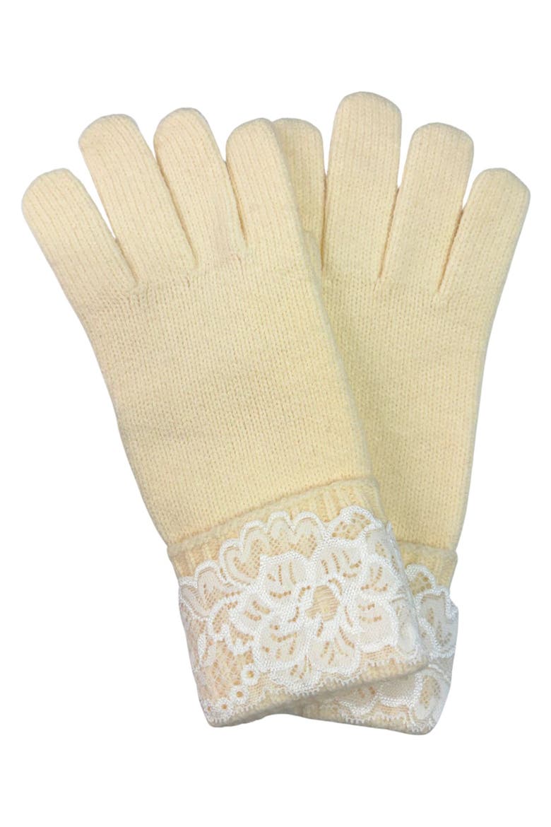 Lace Applique Knit Gloves, Main, color, IVORY