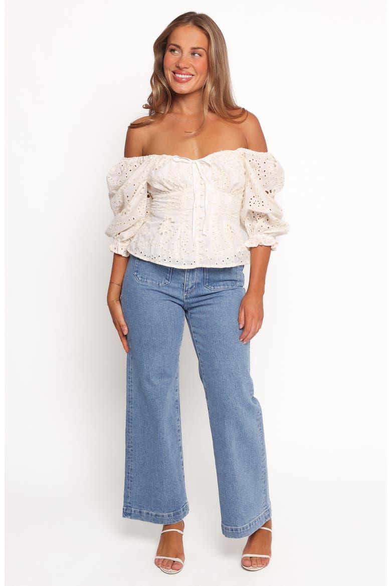 Mairead Eyelet Off the Shoulder Top, Alternate, color, CREAM