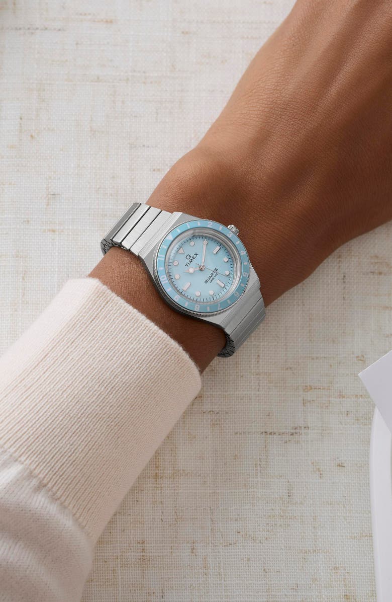 Timex<sup>®</sup> Q Timex<sup>®</sup> Mini 30mm Stainless Steel Expansion Band Watch, Alternate, color, Ice Blue/ Silver-Tone