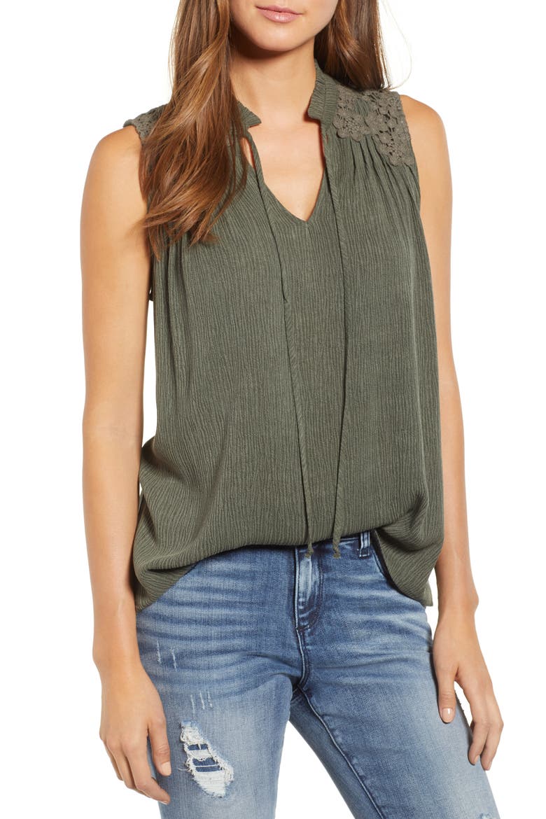 Lace Appliqué Top, Main, color, GREEN BEETLE