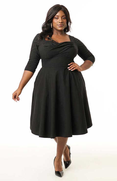 Plus Size Pleated Bust Swing Dress