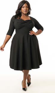 Unique Vintage Plus Size Pleated Bust Swing Dress