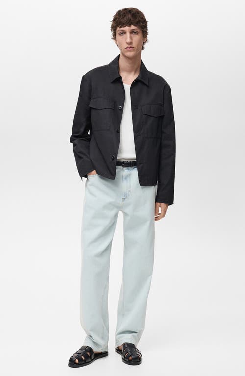 Mango Regular Fit Cotton Blend Button-up Overshirt In Black