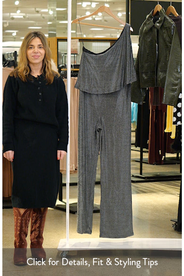 Anna Metallic One-Shoulder Flare Jumpsuit video