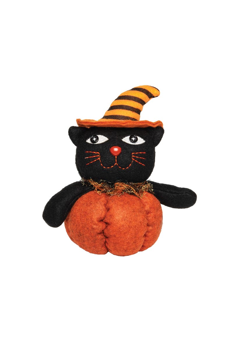 Black Cat In Pumpkin Halloween Figurine, Main, color, Red