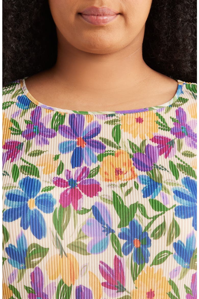 Floral Plissé Cap Sleeve Top, Alternate, color, SAND JUNGLE