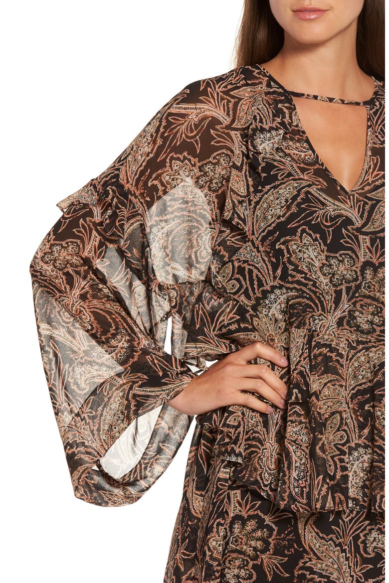 Ruffle Layer Minidress, Alternate, color, BLACK STRIPED PAISLEY