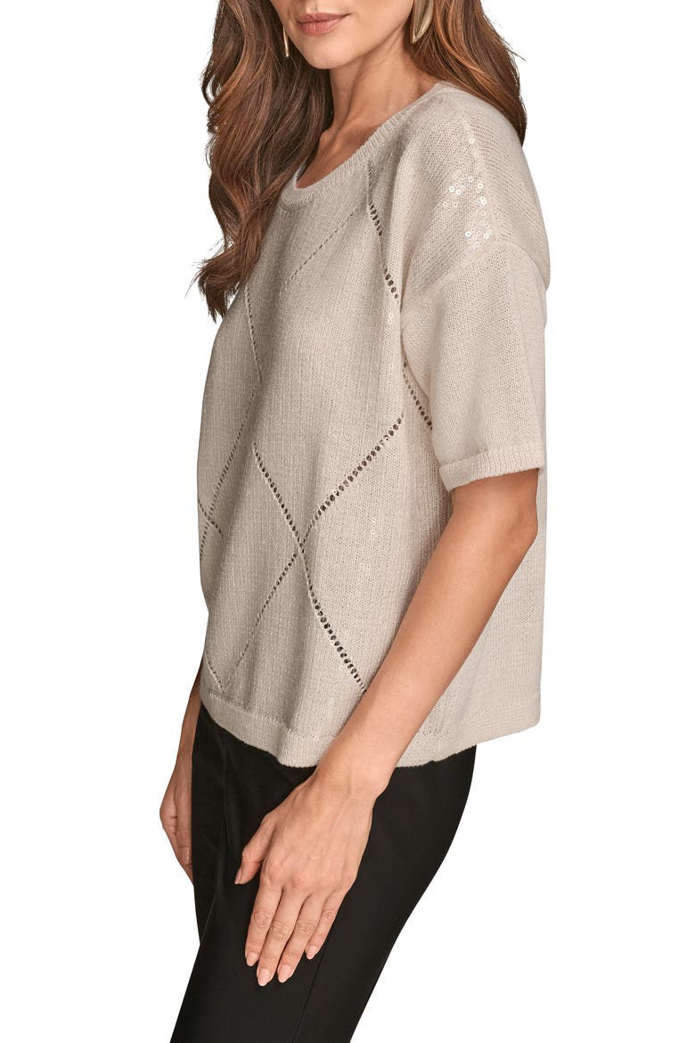Short Sleeve Sequin Sweater, Alternate, color, CREAM