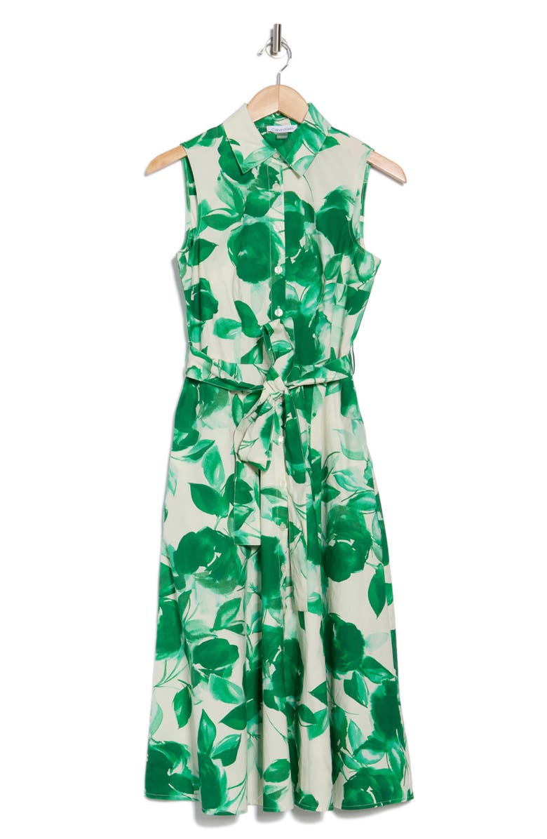 Calvin Klein Floral Sleeveless Cotton Shirtdress, Alternate, color, 