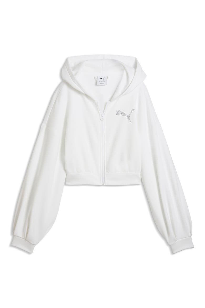 Essentials Bedazzled Rhinestone Embellished Cropped Graphic Hoodie, Alternate, color, PUMA WHITE