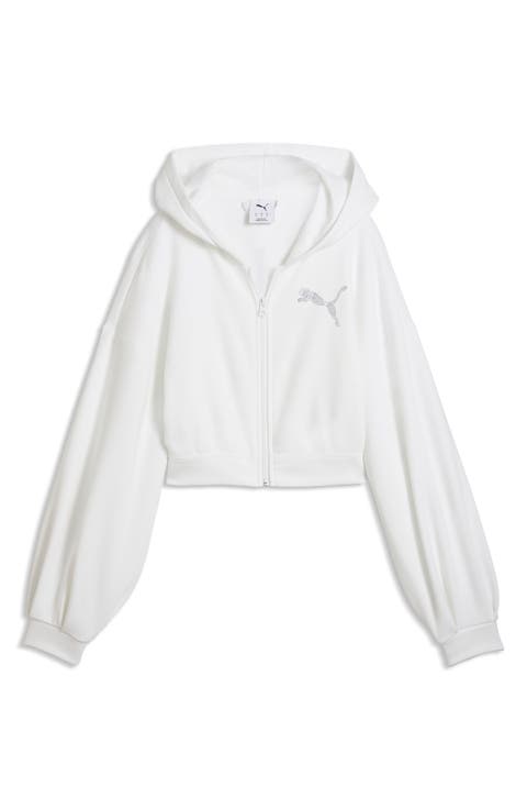 Essentials Bedazzled Rhinestone Embellished Cropped Graphic Hoodie