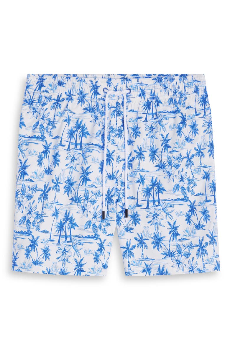 Bugatchi Kai Tropical Print Swim Trunks, Alternate, color, Classic Blue