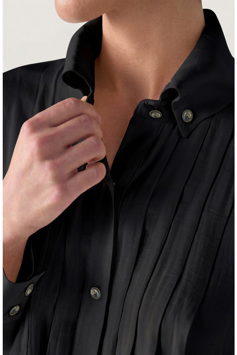 Tuxedo Pleated Button Front Shirt, Alternate, color, BLACK
