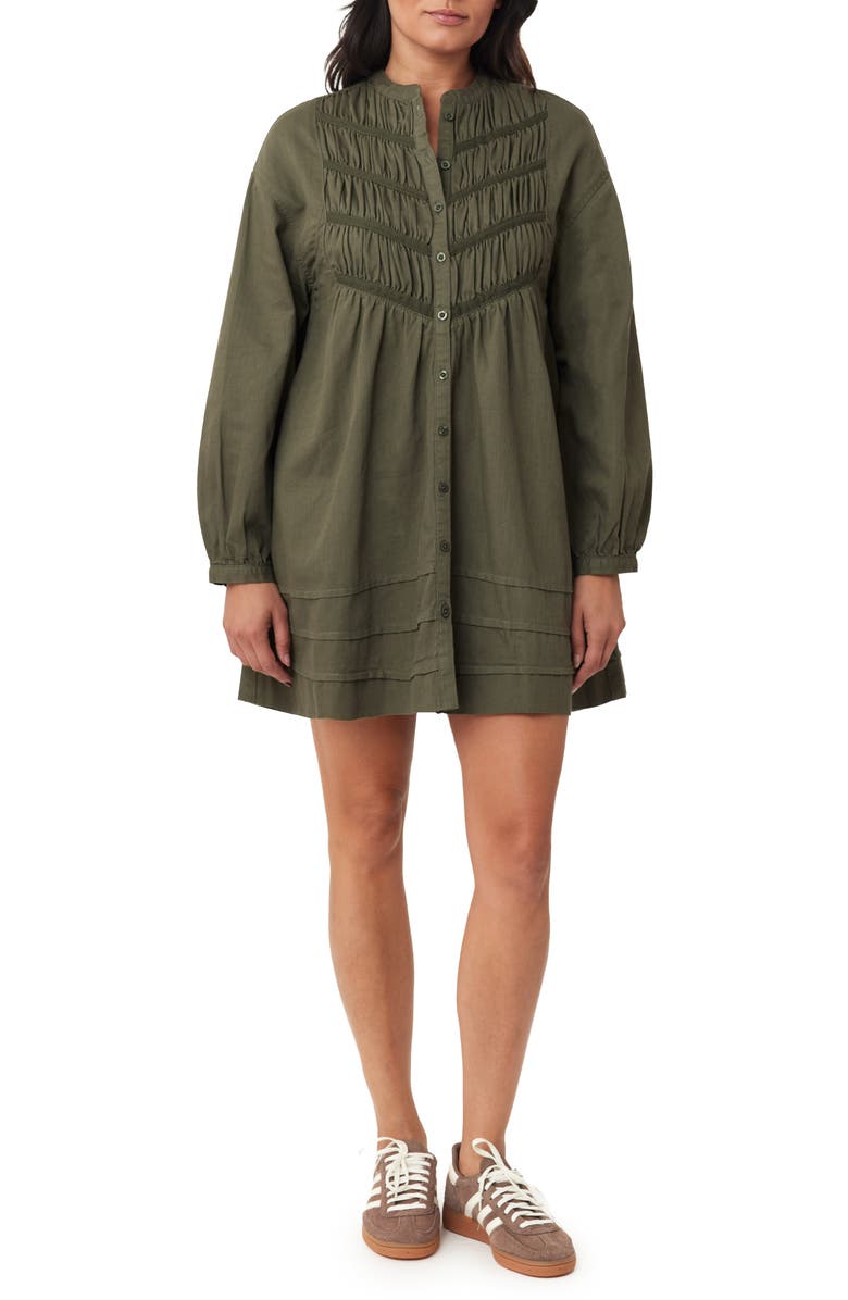 Habitual Long Sleeve Button-Up Shirtdress, Main, color, Clover